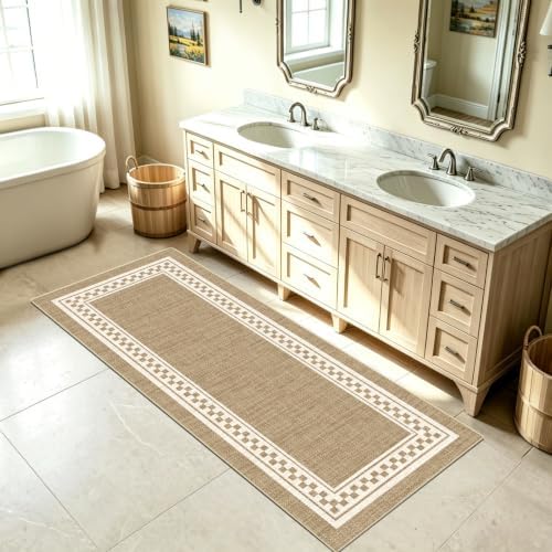 Faux Linen Washable Runner Rug Absorbent Surface 2x6 Warm Brown - Image 2