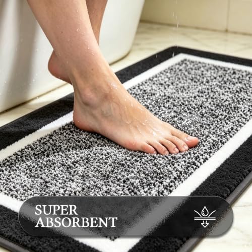 Pauwer Bathroom Rugs 3 Piece Set, Non Slip Washable Bath Mat, Black - Image 4