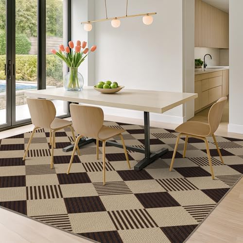 JTJ Easy Jute 8x10 Outdoor Rug, Black & Beige Diamond Pattern, Washable - Image 3