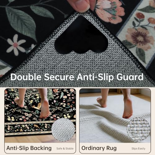 RCTJHOME 9x12 Black Floral Vintage Washable Area Rug Non-Slip Soft Carpet - Image 6