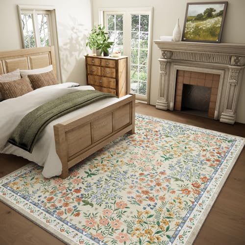 Machine Washable Rugs for Living Room: 6x9 Area Rugs for Bedroom Vintage Stain Resistant Non Slip Low Pile Lightweight Soft Carpet for Dining Room Kitchen Farmhouse Kids Room Nursery Indoor - Image 2