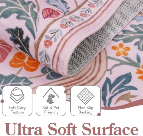 Moynesa Pink Floral 5x7 Rug for Bedroom, Washable Vintage Living Room Rug - Image 3