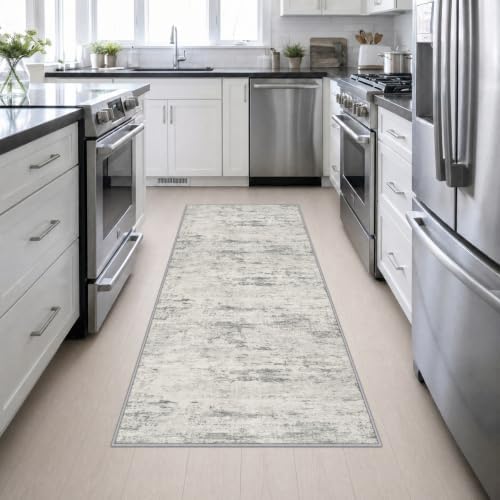 3x8 Washable Runner Rug：Modern Abstract Kitchen Soft Carpet Gray - Image 5