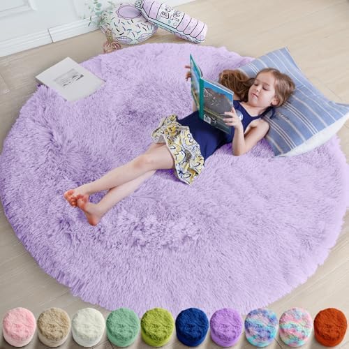 Amdrebio Light Purple Lavender Large Circle Rug 6Ft for Kids Girls Bedroom by Amdrebio
