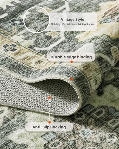 Amada 8x10 Washable Area Rug for Living Room, Green/Brown, Vintage Pattern - Image 6