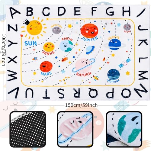 ABC Space Kids Rug,3'3" x 4'11" Non-Slip Solar System Alphabet Rugs, Washable Rug, Soft Plush Educational Large Rug for Classroom playroom Bedroom Kids Room Decor(for Age 2+) - Image 2