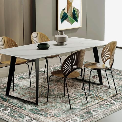 CHAMPLANT 6'x9' Green Washable Area Rug Boho Chic Medallion Distressed Design Non-Shedding Easy Care Ideal for High Traffic Areas in Living Room Bedroom Office Kitchen Coffee Table Large Carpet - Image 2