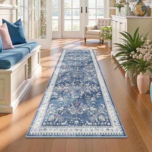 Yamaziot 2x6 Washable Hallway Runner Rug Non Slip Floral Carpet, Blue by Yamaziot