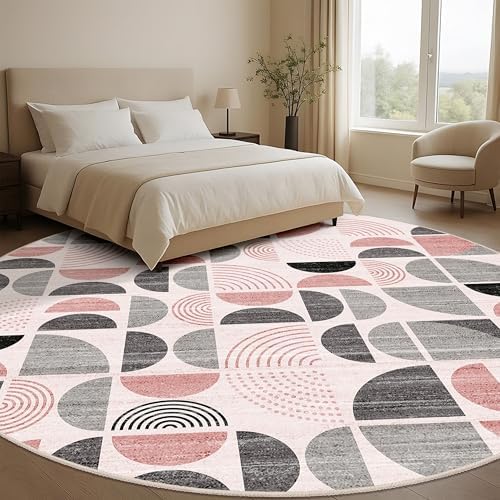 MUJOO Round Rugs 9ft,Circle Area Rug Washable Non Slip Modern Abstract - Image 3