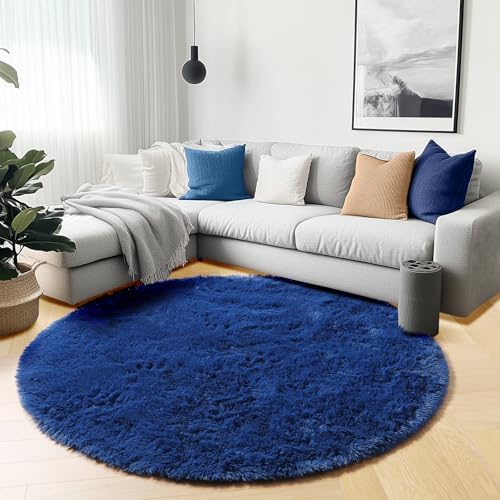 ONASAR Navy Blue Round Rugs 6ft for Living Room Bedroom, Fluffy Circle Area Rug for Kids Girls Boys Teen, Soft Plush Shaggy Carpet for Nursery Dorm Classroom Playroom Home Decor Aesthetic - Image 5