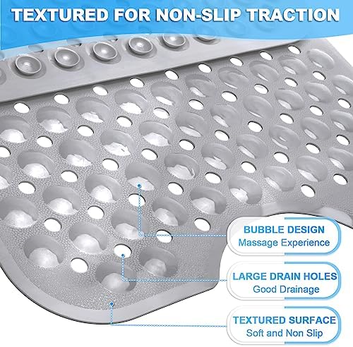 Bathtub and Shower Mats, 40x16 Inch Extra Large Non Slip Soft Bath Tub Mat with Suction Cups and Drain Holes for Bathroom Floor and Keep Tubs Clean, Machine Washable, Gray - Image 2