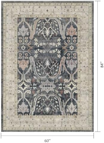Area Rug Living Room Rugs 5x7 Washable Floral Rug - Image 2