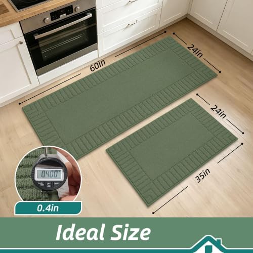 BEQHAUSE Kitchen Rugs Non Slip Washable 2PCS, 24"x35"+24"x60", Green - Image 2