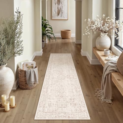 PureCozy Beige Runner Rug 2'6"x10' Vintage Floral - Image 2