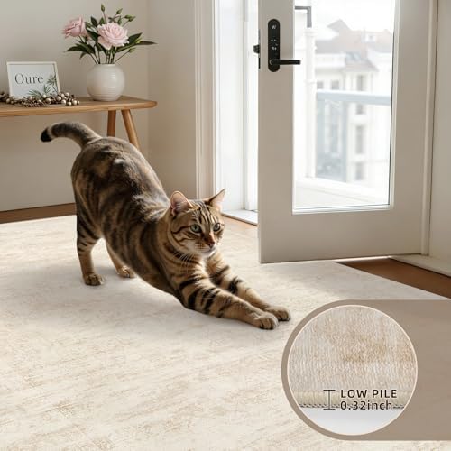 2x14 Hallway Washable Runner Rug: Kitchen Carpet Retro Beige - Image 5