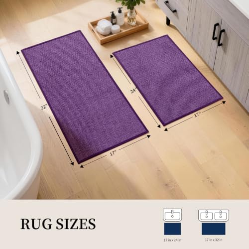 YIHOUSE Purple Bathroom Rugs Sets 2 Piece, Quick Dry Thin Bath Mat, Non Slip Absorbent Machine Washable, Bath Rugs for Bathtub Sink Home Decor (17"x24" + 17"x32") - Image 2