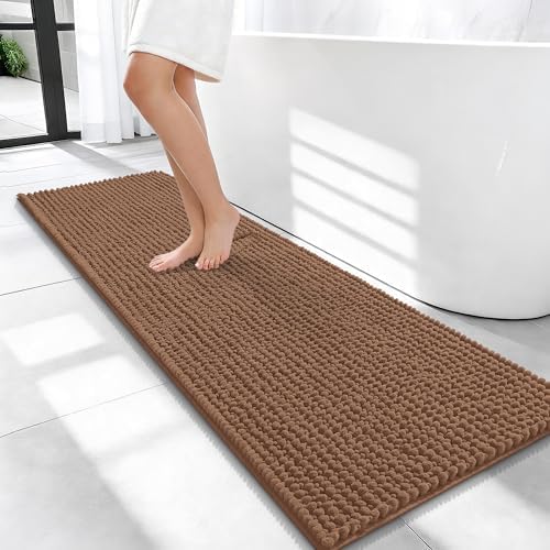 OLANLY Thick Chenille Bathroom Runner Rugs 47x17, Absorbent Bath Mat, Mocha by OLANLY