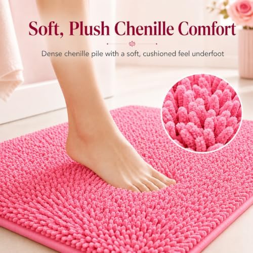 Bathroom Rugs Chenille Bath Mat Set 3-Piece Bath Rugs for Bathoom Extra Soft Bath Mats for Bathoom Non Slip Absorbent Shag Bthroom Carpet, Machine Washable, Toilet Rug Pink - Image 4