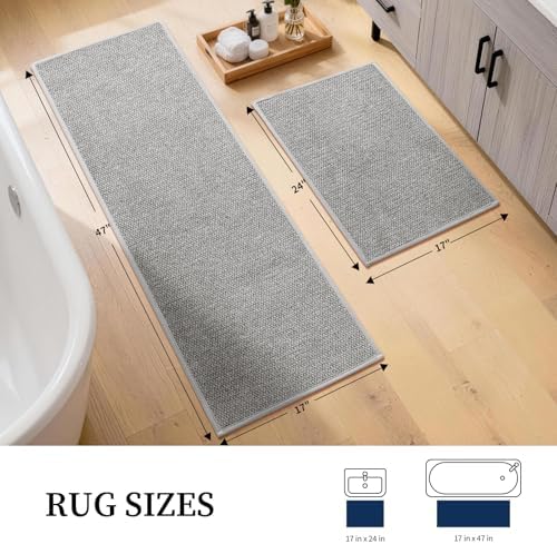 YIHOUSE Gray Bathroom Rugs Sets 2 Piece, Quick Dry Thin Bath Mat, Non Slip Absorbent Machine Washable, Bath Runner Rug for Bathtub Sink Home Decor (17"x24" + 17"x47") - Image 2