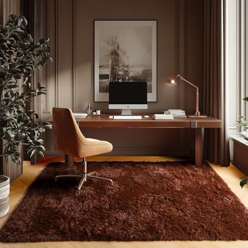 Brown Area Rugs for Bedroom Living Room, Fluffy 4x6 Man Cave Bedside Rug - Image 5