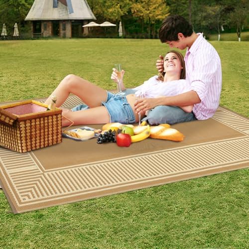 GAOMON Waterproof Outdoor Rug for Patios 9x12 Reversible Plastic Straw Area Rug, Indoor Outdoor Large RV Camping Carpet Mat for Picnic, Backyard, Deck, Balcony, Porch, Beach,Border-Beige - Image 7