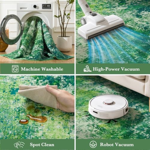 Rugflix 5x7 Dark Green Area Rug for Living Room, Washable Colorful Rug - Image 5