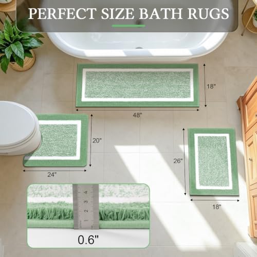 Pauwer Bathroom Rugs 3 Piece Set, Non Slip Washable Bath Mat, Green - Image 2