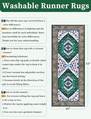 SERISSA 2x6 Washable Non Slip Boho Runner Rug for Hallway，Green White - Image 6