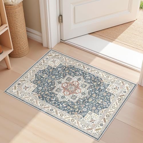 cotiled 2x3 Area Rug for Living Room, Washable, Traditional, Vintage Blue by COTILED