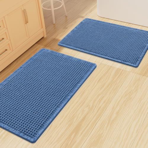 Smiry Waffle Bathroom Rugs Sets 2 Piece (30x20+30x18, Blue) by Smiry