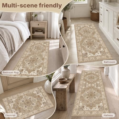 3 Piece Kitchen Rugs Sets with Runner, Washable Non Slip Soft Boho Kitchen Mats, Low Pile Stain Resistant Carpet for Hallway, Laundry Room, Entryway, Home Decor(20"x32"+20"x48"+20"x59", Beige Cream) - Image 5