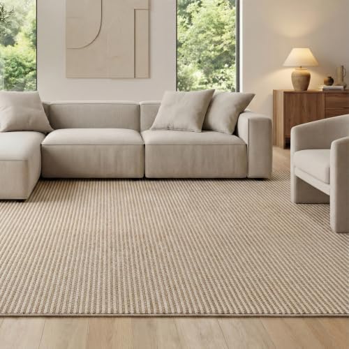 Bedsure 6x9 Faux Wool Area Rug for Living Room, Machine Washable, Beige by BEDSURE
