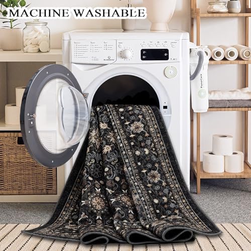Ruaruarug Hallway Washable Runner Rug 2×6, Ultra Soft, Black Grey - Image 5