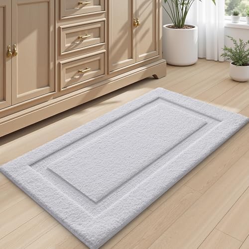 LUMI Large Bathroom Rugs Soft Absorbent, Non Slip Bath Mat 24x43, White - Image 5
