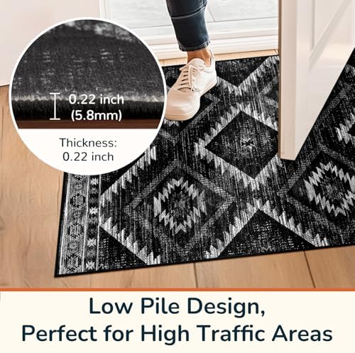 BESTSWEETIE 2'x6' Washable Area Rug for Living Room Runner Black - Image 7