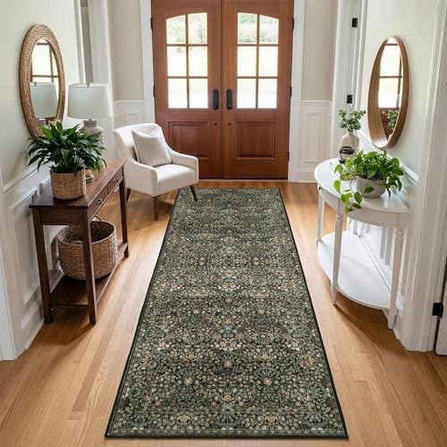 Non Slip 2x6 Kitchen Runner Rug Washable, Hallway Runner Rugs, Boho Vintage Floral Black Carpet Stain Resistance Ultra Soft Low Pile for Entryway, Bathroom Mats for Floor by SparkleGaze