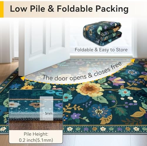 RELEANY Floral Washable 5x7 Area Rugs Teal/Purple - Image 4