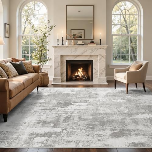4x6 Ft Abstract Washable Area Rugs for Living Room Light Grey - Image 3