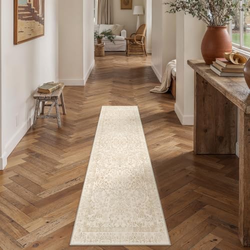 PureCozy 2x6 Beige Brown Floral Runner Rug Vintage Farmhouse Style - Image 2
