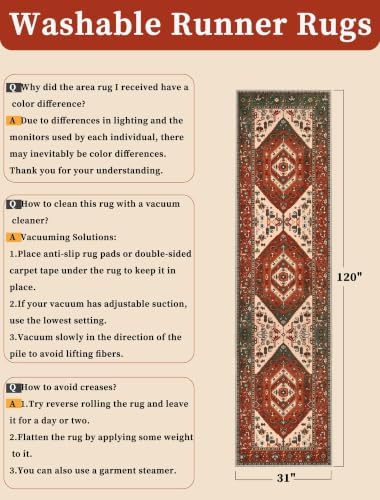 SERISSA 2'6"x10' Washable Non Slip Boho Runner Rug for Hallway - Image 2