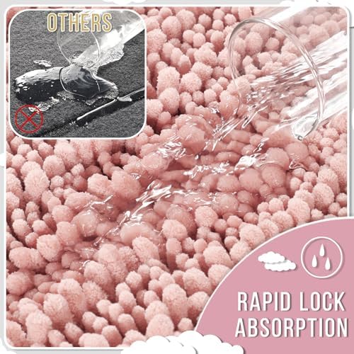 Yimobra Long Bathroom Rugs Non Slip Washable 44x24 Inch - Ultra Soft Absorbent Chenille Bath Mat, Quick Dry Shaggy Floor Carpet for Tub Shower, Light Pink Home Decor Accessories - Image 5