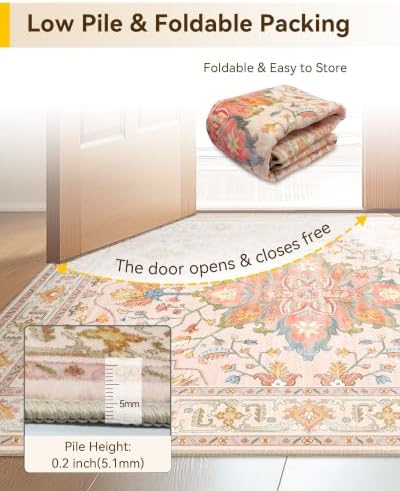 RELEANY Washable Area Rug, Runner 3'x6', Pink/Light Pink/Colorful - Image 5