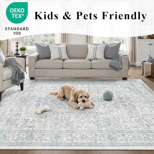 4x6 Washable Bedroom Area Rug Non-Slip Vintage Blue Throw Carpet - Image 6
