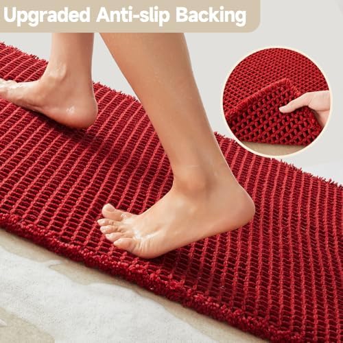 TYUU Waffle Bath Mat, Boho Bathroom Rugs Non Slip, 48x24 Burgundy - Image 5
