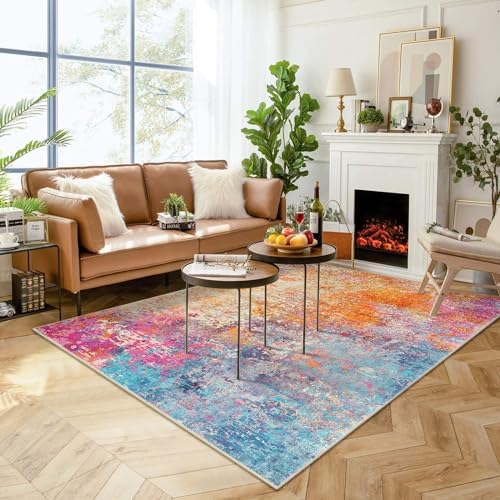 Lahome Modern Abstract Washable 5x7 Area Rugs for Living Room, Colorful Soft Bedroom Rug Low Pile Non Slip,Stain Resistance Dining Room Carpet for Nursery Office Entrance Home Office Decor - Image 3