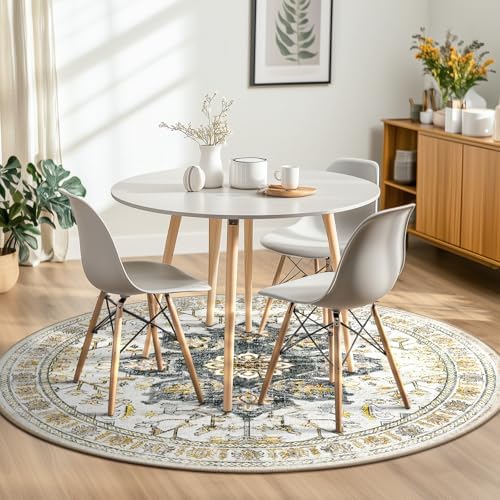BESTSWEETIE Washable Boho Round 6ft Area Rug for Living Room, Grey Brown - Image 2