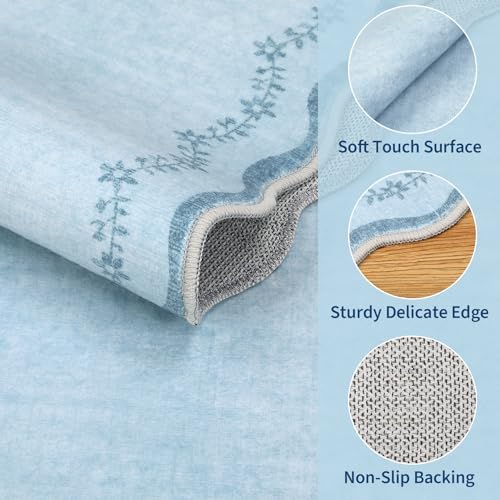 GarveeHome Scalloped Entryway Rug 2x3 Blue Washable Front Door Entry Rug - Image 4
