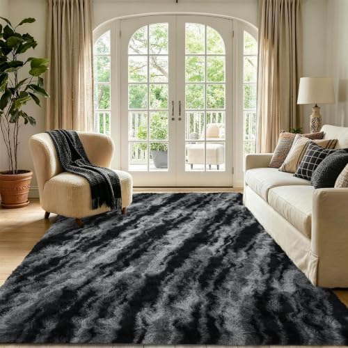 4x6 Black Fluffy Soft Area Rug Non-Slip for Bedroom Living Room Playroom - Image 2