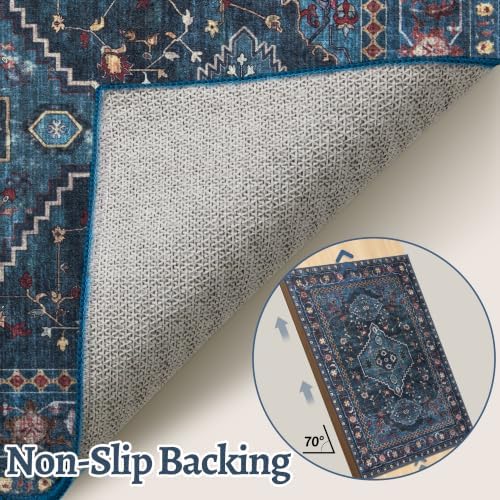 Tangsoo Oriental Blue Small 2x3 Washable Rugs, Vintage Non Slip Rug Carpet, Indoor Front Door Rug for Entryway, Door Mat Indoor Entrance Soft Low Pile Throw Rugs for Entry Kitchen Bedroom Home Decor - Image 4