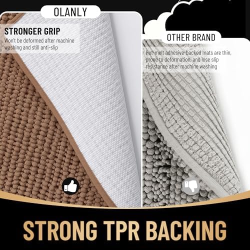 OLANLY Thick Chenille Large Bathroom Rugs 44x32, Absorbent Bath Mat, Mocha - Image 5